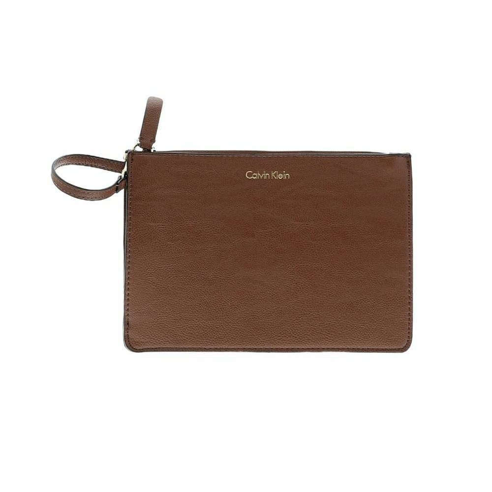 Calvin Klein Brown Faux Leather Zip Wristlet Clutch Wallet-8.75" L, 5.75" H, 1 D